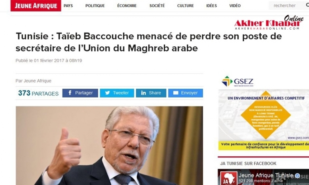 Taieb Baccouche menacé de perdre son poste de secrétaire général de l’UMA (Jeune Afrique)